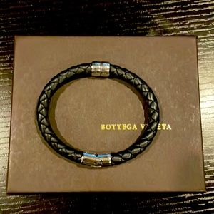 Bottega Veneta Men's Leather/Silver Bracelet